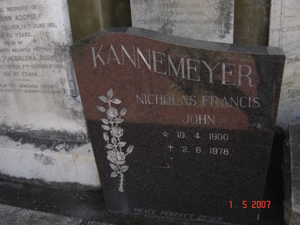 KANNEMEYER Nicholas Francis John 1900-1978