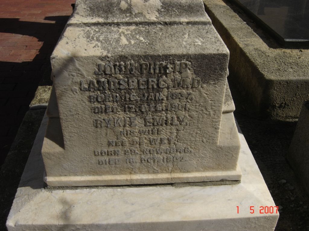 LANDSBERG John Philip 1837-1901 &amp; Rykie Emily DE WET 1846-1902