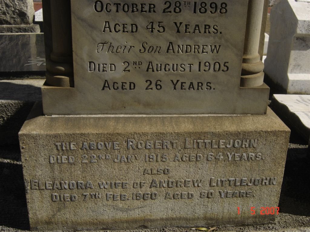 LITTLEJOHN Robert -1915 &amp; Georgina Lyon -1898, LITTLEJOHN Andrew -1905 &amp; Eleanora -1960_1