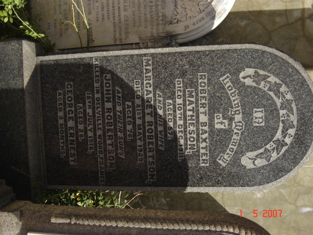 MATHESON Robert Baxter -1911 &amp; Margaret ROBERTSON -1929 :: MATHESON John Robertson -1916 :: MATHESON George Ernest