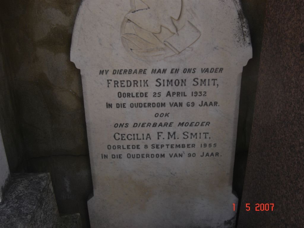 SMIT Fredrik Simon -1932 &amp; Cecilia F.M. -1955