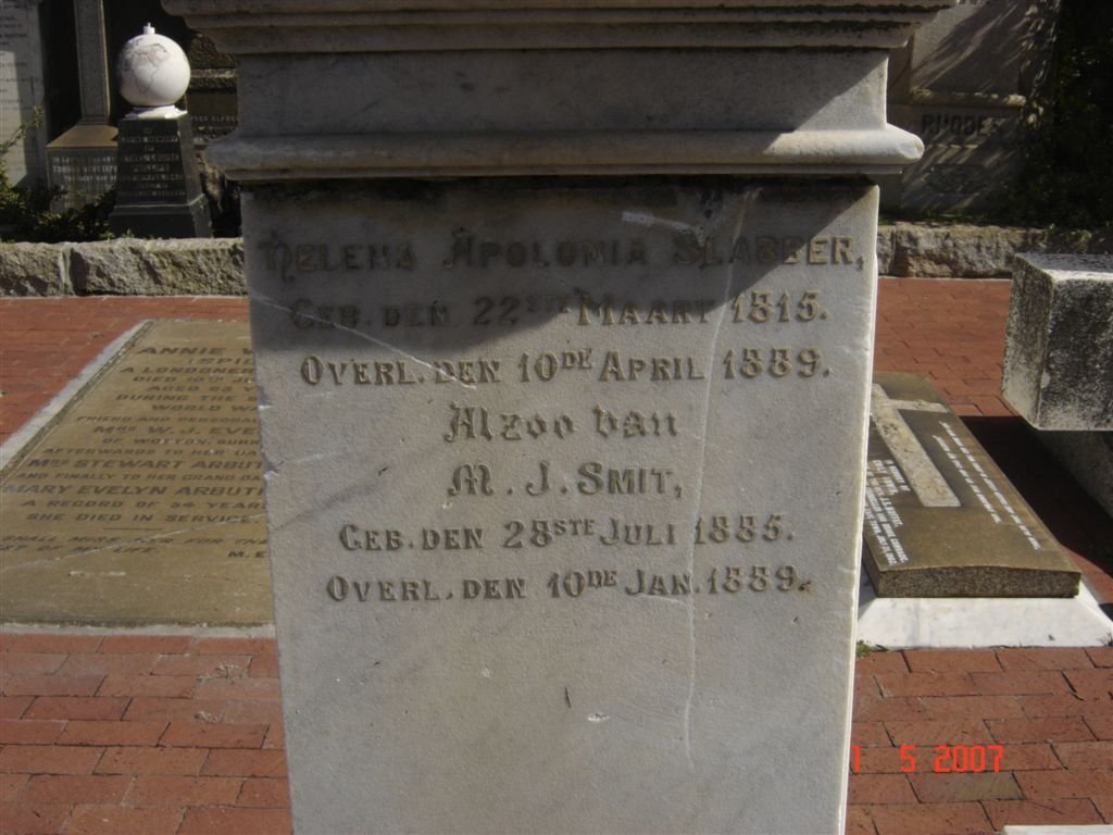 SLABBER Helena Apolonia 1815-1889, SMIT M.J. 1885-1889