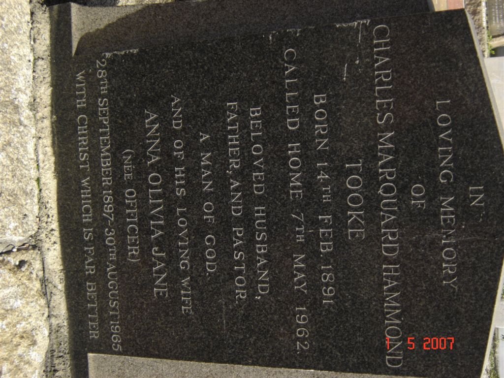 TOOKE Charles Marquard Hammond 1891-1962 &amp; Anna Olivia Jane OFFICER 1897-1965