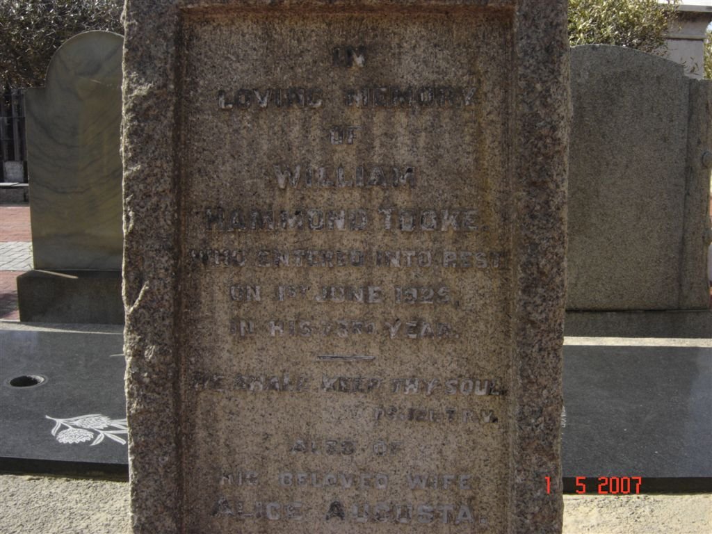 TOOKE William Hammond -1925 &amp; Alice Augusta -1944
