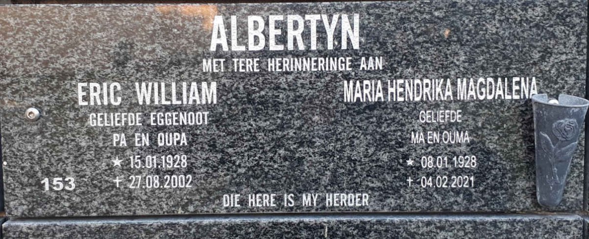 ALBERTYN Eric William 1928-2002 &amp; Maria Hendrika Magdalena 1928-2021