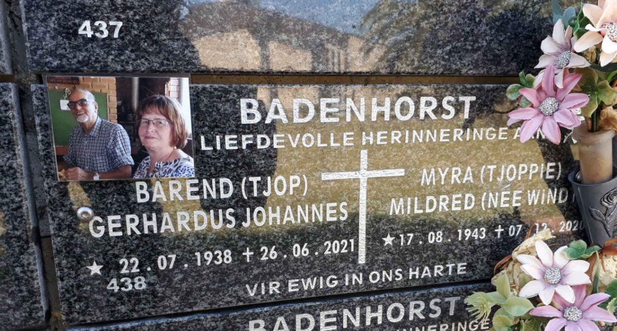 BADENHORST Gerhardus Johannes 1938-2021 &amp; Myra Mildred WIND 1943-2020