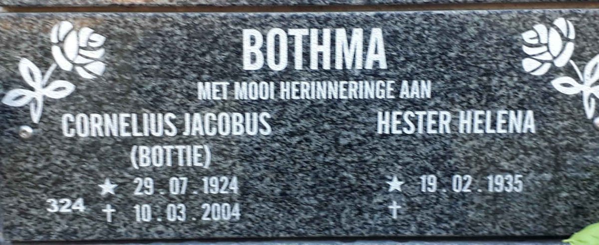 BOTHMA Cornelius Jacobus 1924-2004 &amp; Hester Helena 1935-