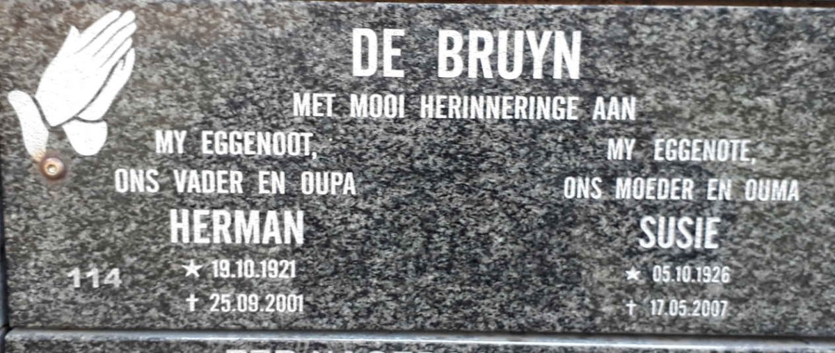 BRUYN Herman, de 1921-2001 &amp; Susie 1926-2007