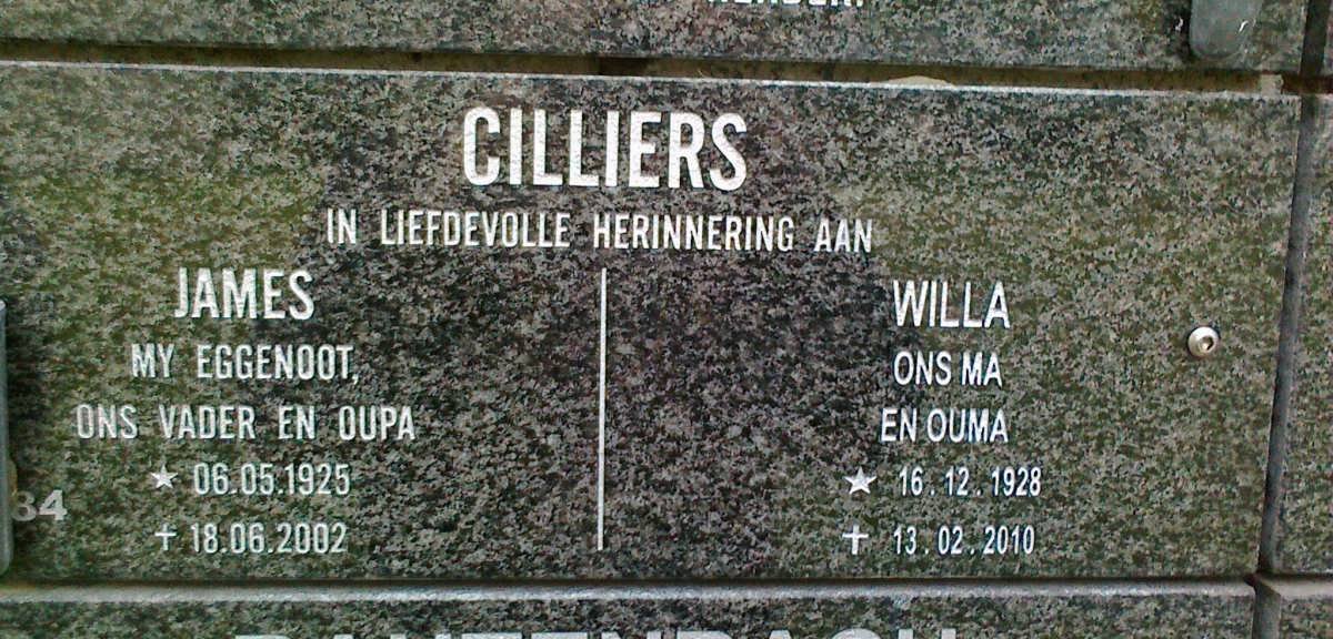 CILLIERS James 1925-2002 &amp; Willa 1928-2010