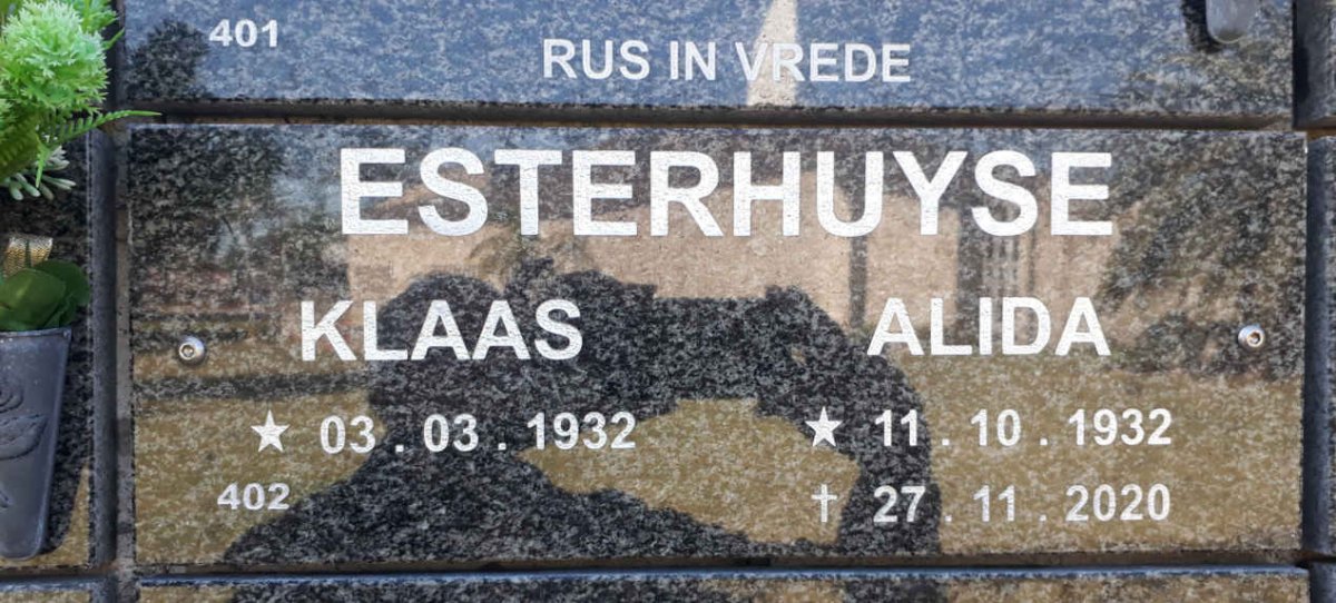 ESTERHUYSE Klaas 1932- &amp; Alida 1932-2020