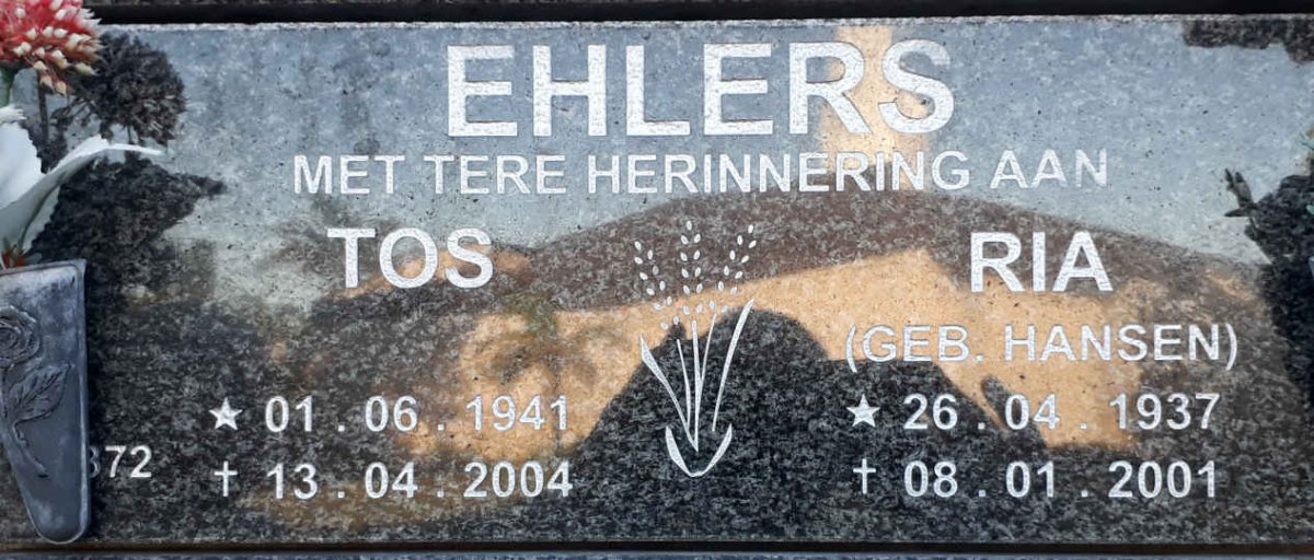 EHLERS Tos 1941-2004 &amp; Ria HANSEN 1937-2001