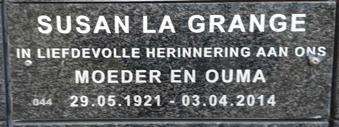 GRANGE Susan, la 1921-2014