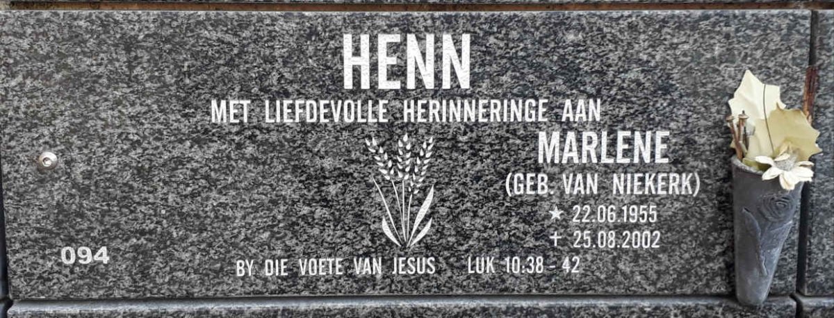 HENN Marlene nee VAN NIEKERK 1955-2002