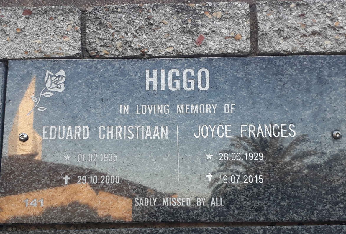 HIGGO Eduard Christiaan 1935-2000 &amp; Joyce Frances 1929-2015
