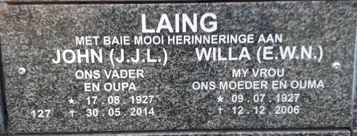 LAING J.J.L. 1927-2014 &amp; E.W.N. 1927-2006