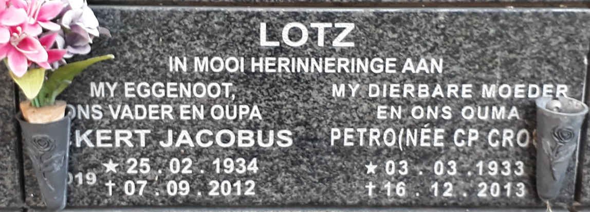 LOTZ ?kert Jacobus 1934-2012 &amp; C.P. CROS? 1933-2013