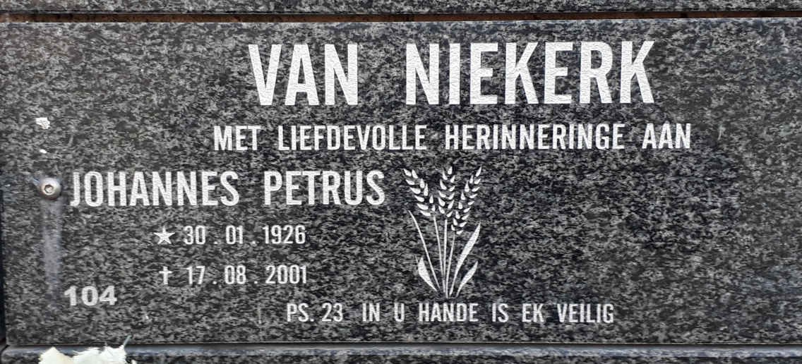 NIEKERK Johannes Petrus, van 1926-2001