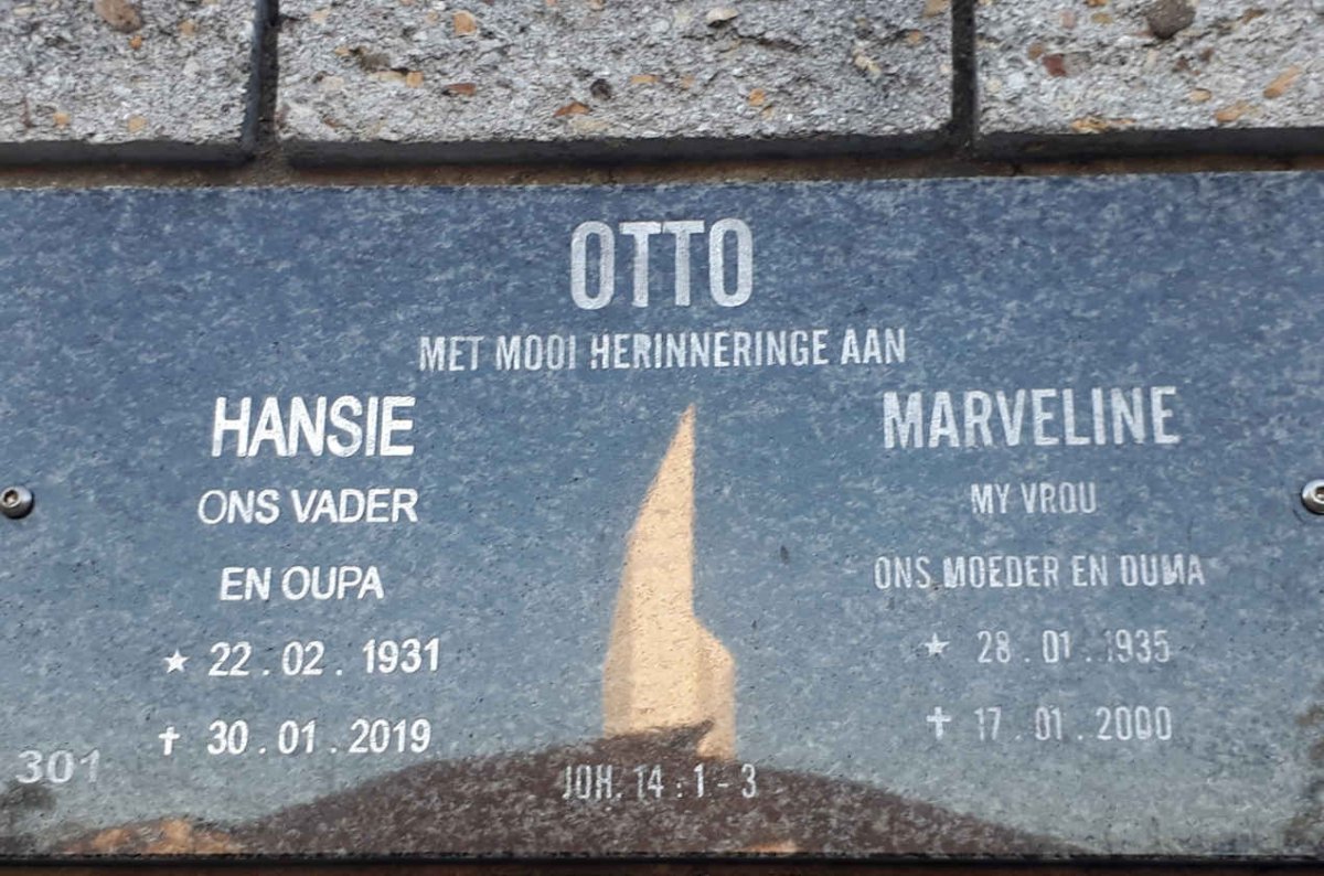 OTTO Hansie 1931-2019 &amp; Marveline 1935-2000