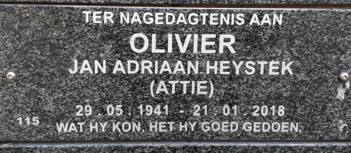 OLIVIER Jan Adriaan Heystek 1941-2018