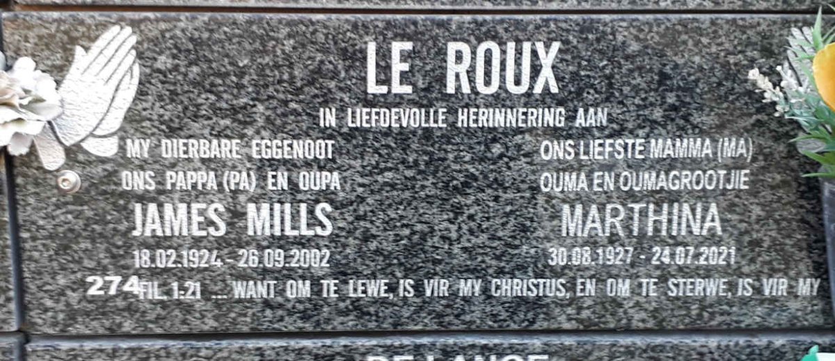 ROUX James Mills, le 1924-2002 &amp; Marthina 1927-2021