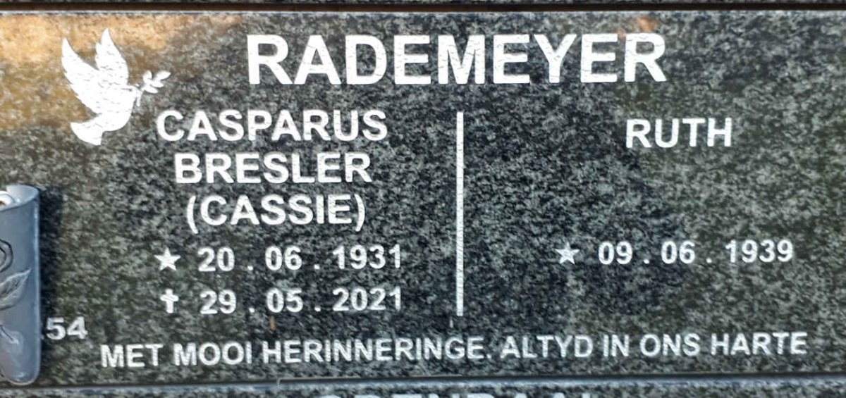 RADEMEYER Casparus Bresler 1931-2021 &amp; Ruth 1939-
