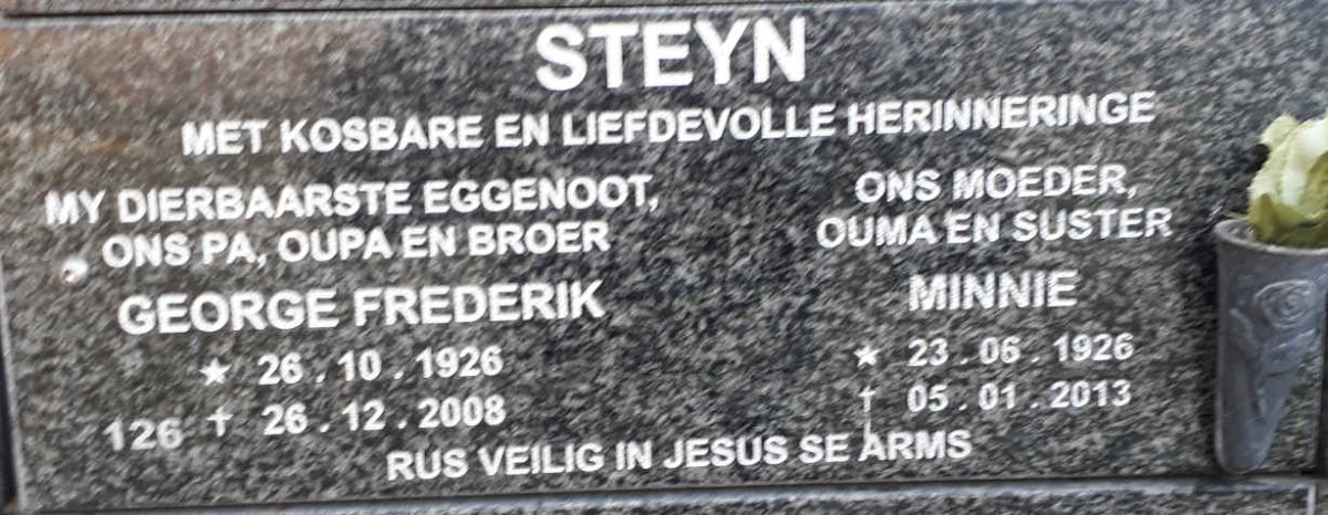 STEYN George Frederik 1926-2008 &amp; Minnie 1926-2013