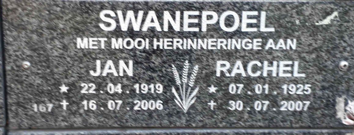 SWANEPOEL Jan 1919-2006 &amp; Rachel 1925-2007