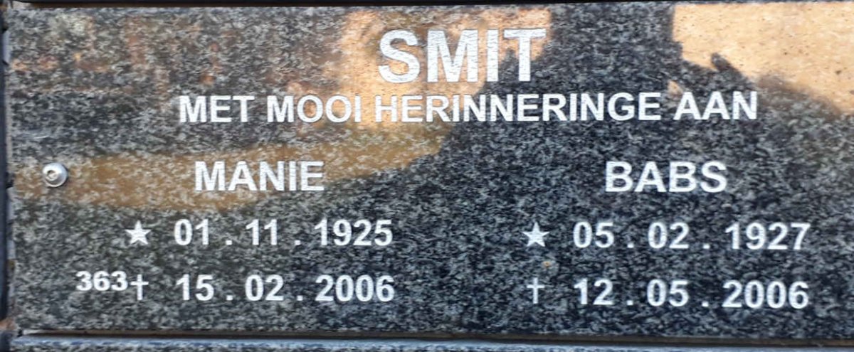 SMIT Manie 1925-2006 &amp; Babs 1927-2006