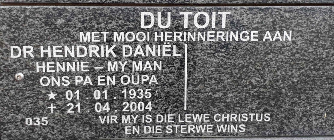 TOIT Hendrik Daniel, du 1935-2004