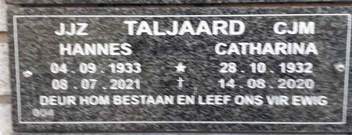 TALJAARD J.J.Z. 1933-2021 &amp; C.J.M. 1932-2020