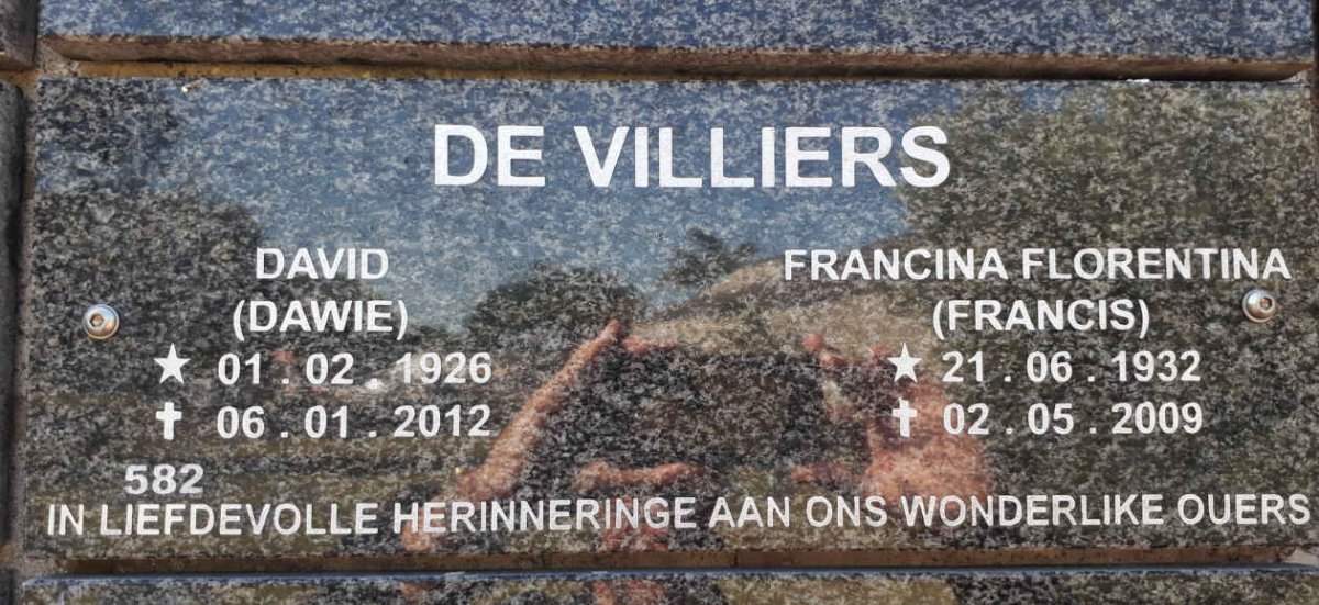 VILLIERS David, de 1926-2012 &amp; Francina Florentina 1932-2009