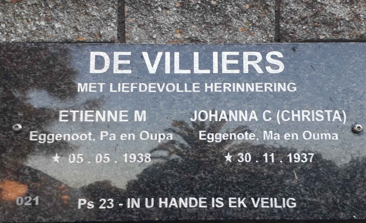VILLIERS Etienne M., de 1938- &amp; Johanna C. 1937-