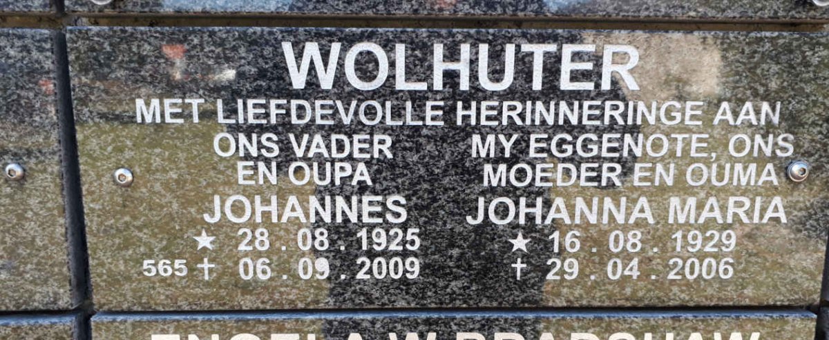 WOLHUTER Johannes 1925-2009 &amp; Johanna Maria 1929-2006