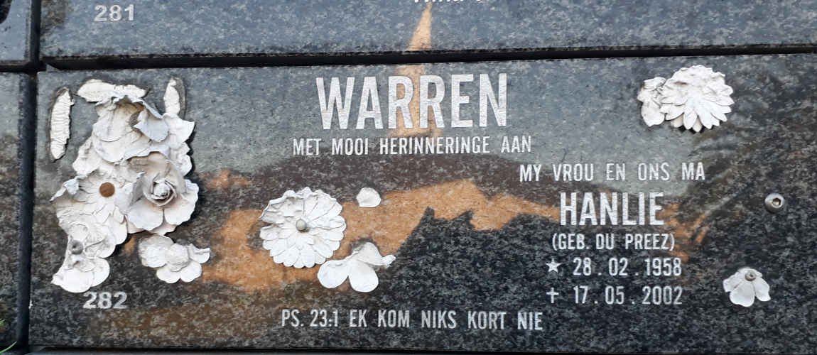 WARREN Hanlie nee DU PREEZ 1958-2002