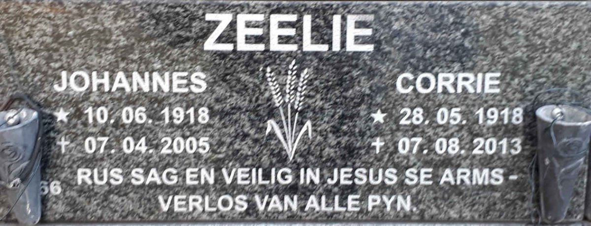 ZEELIE Johannes 1918-2005 &amp; Corrie 1918-2013