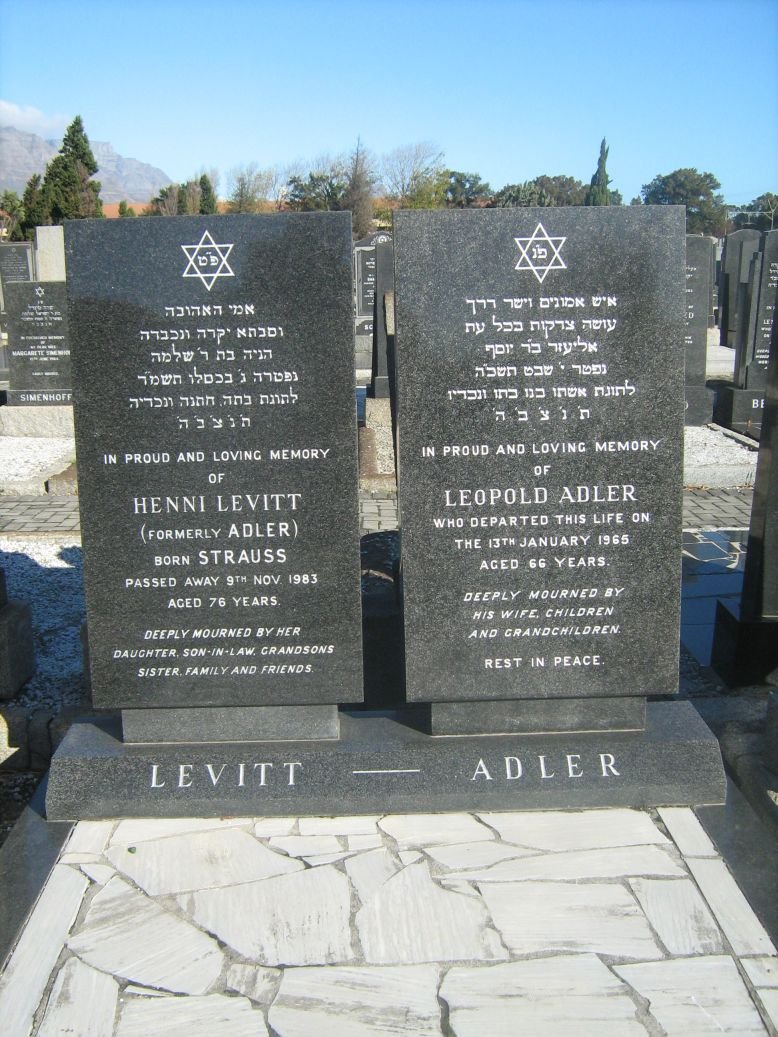 ADLER Leopold -1965 &amp; LEVITT Henni  formerly ADLER nee STRAUSS -1983