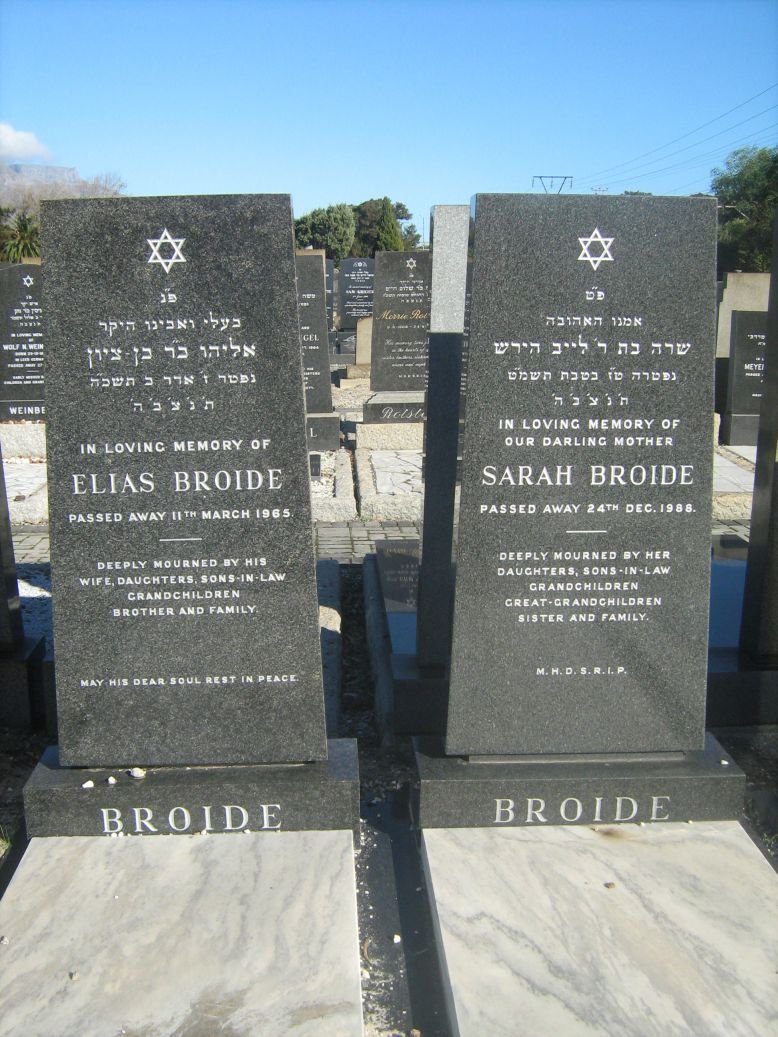 BROIDE Elias -1965 &amp; Sarah -1988