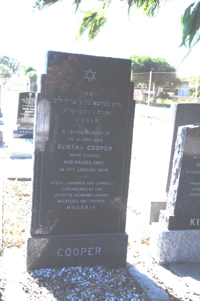 COOPER Bertha nee ZAACKS -1978