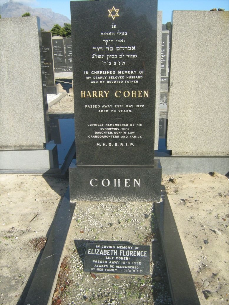 COHEN Harry -1972 &amp; Elizabeth Florence -1992