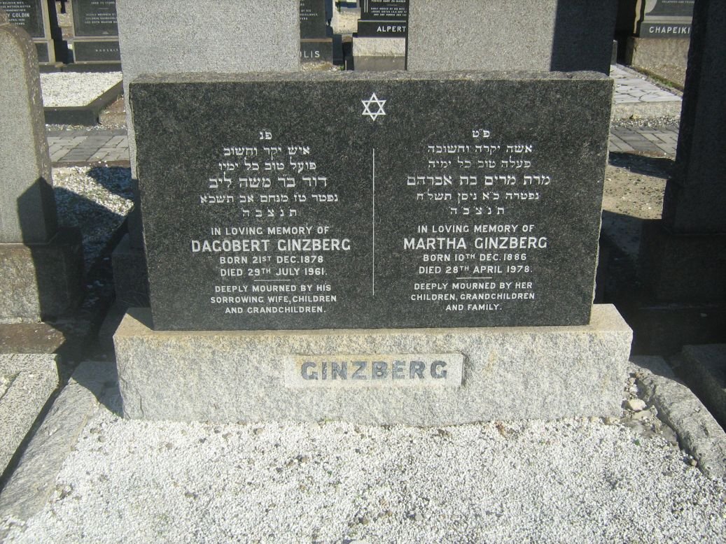 GINZBERG Dagobert -1878-1961 &amp; Martha 1886-1978