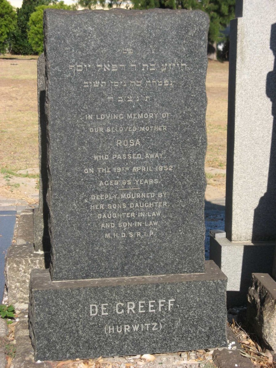 GREEFF Rosa, de nee HURWITZ -1952