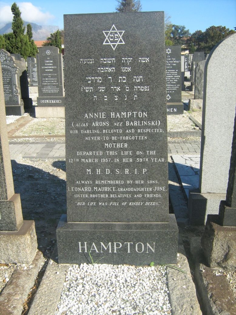 HAMPTON Annie aka ARONS nee BARLINSKI -1957