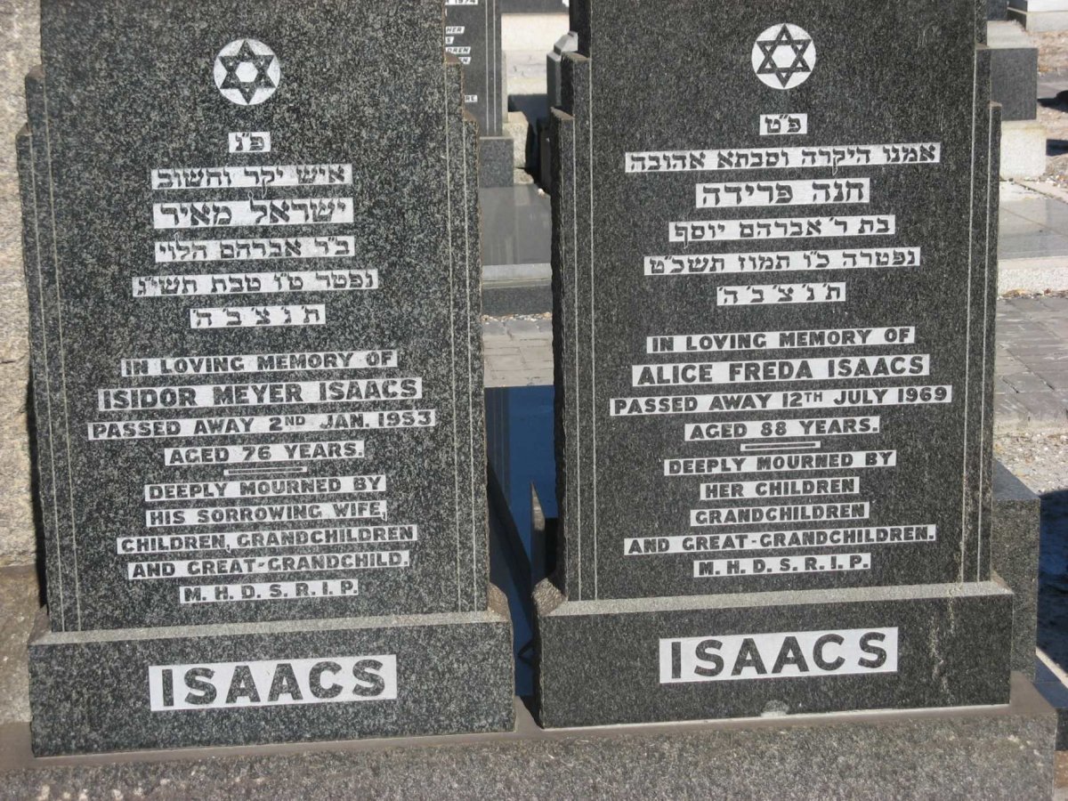 ISAACS Isidor Meyer -1953 &amp; Alice Freda -1969