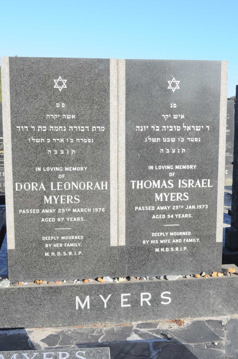 MEYERS Thomas Israel -1973 &amp; Dora Leonorah -1976