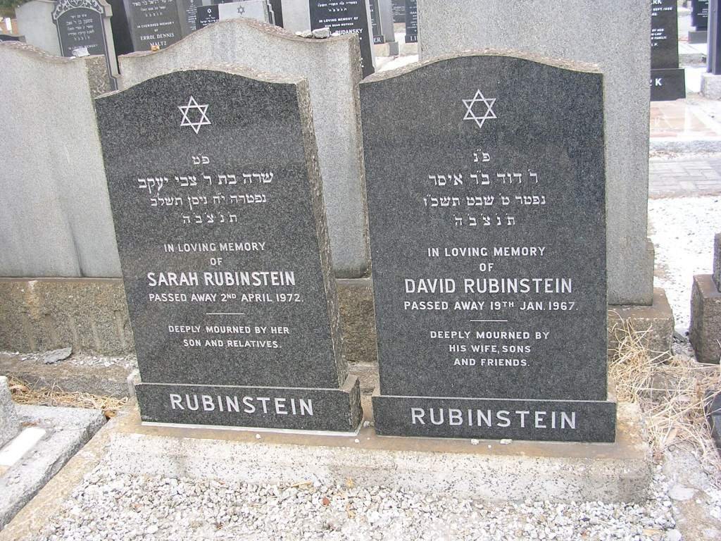 RUBINSTEIN David -1967 &amp; Sarah -1972