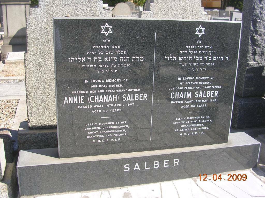 SALBER Chaim -1946 &amp; Annie CHANAH -1985