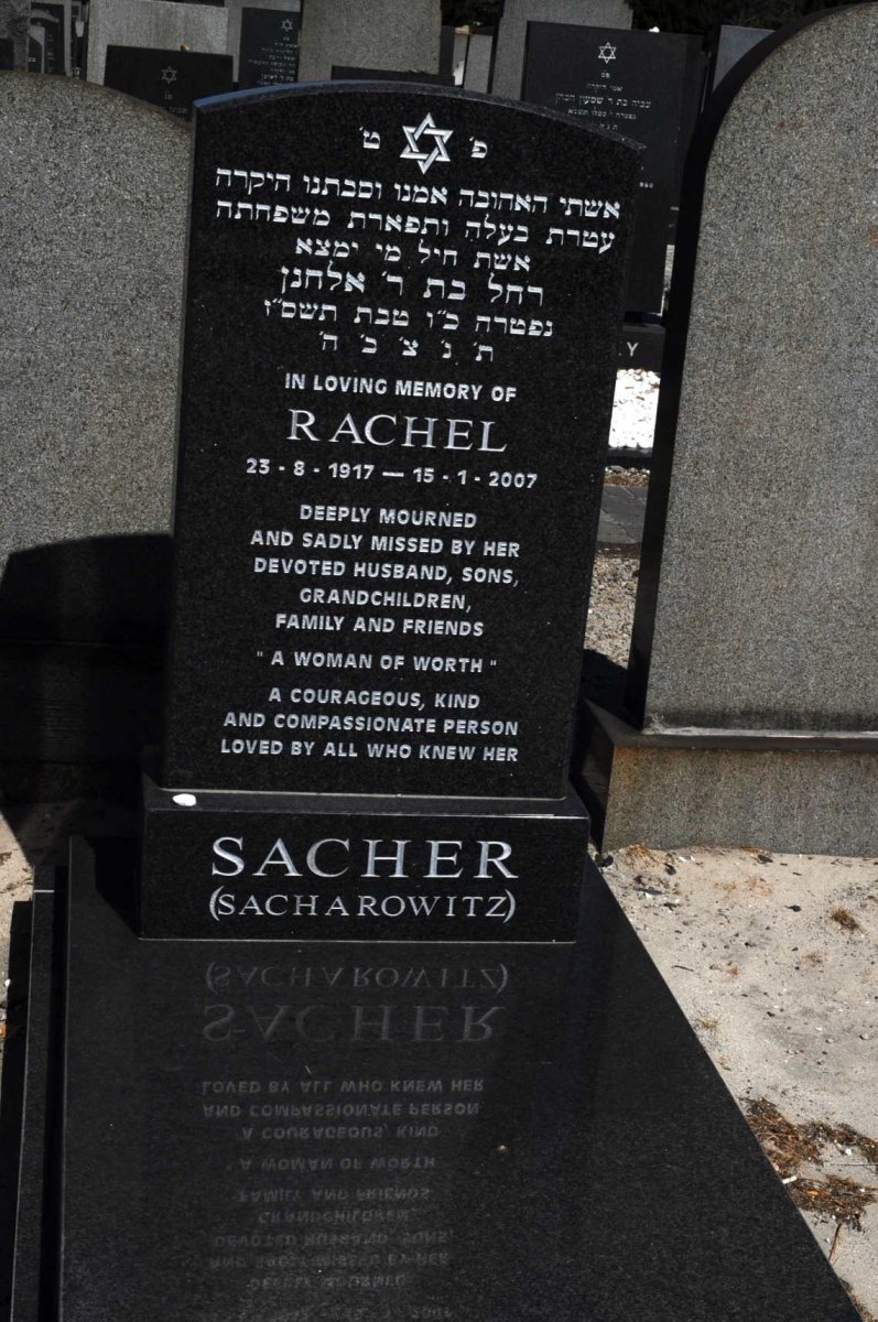 SACHER Rachel nee SACHAROWITZ 1917-2007