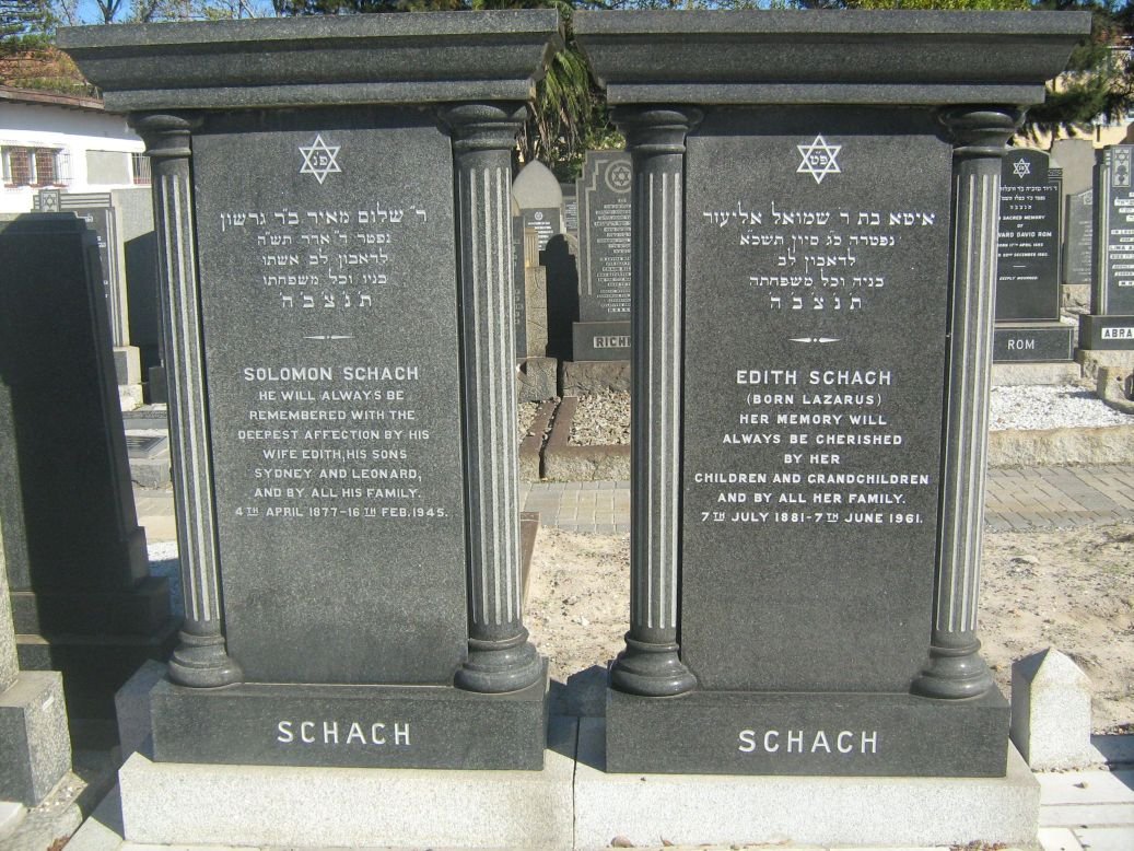 SCHACH Solomon 1877-1945 &amp; Edith LAZARUS 1881-1961