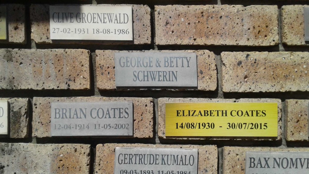 GROENEWALD Clive 1931-1986 :: SCHWERIN George &amp; Betty :: COATES Brian 1914-2002 &amp; Elizabeth 1930-2015