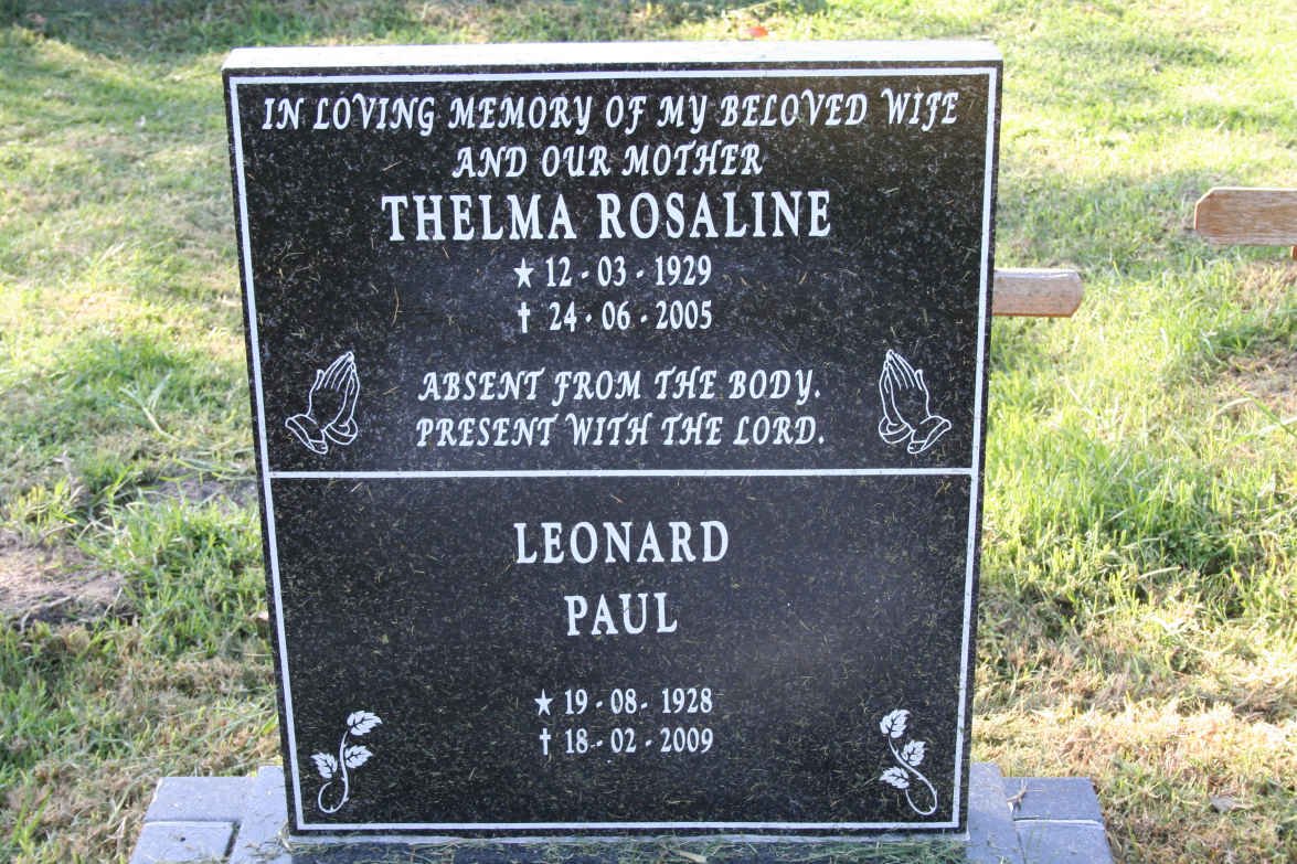 ? Leonard Paul 1928-2009 &amp; Thelma Rosaline 1929-2005